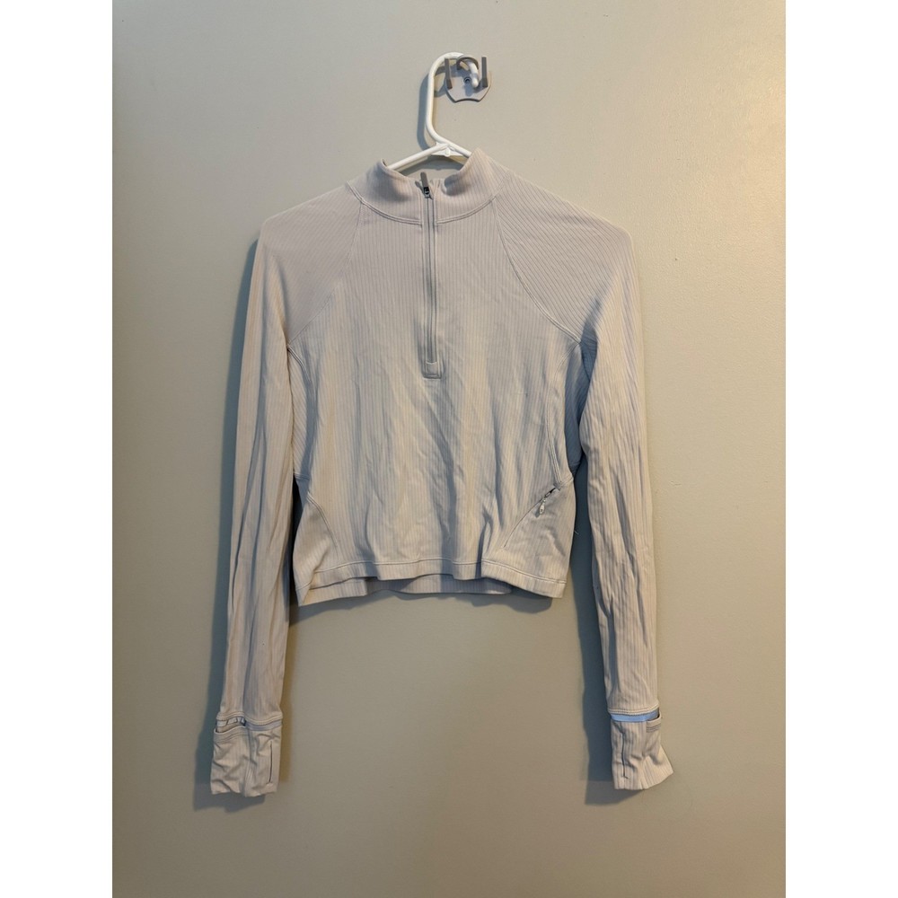 Lululemon Ribbed Cropped Quarter Zip Long Sleeve Athletic Pullover Gray Size 8