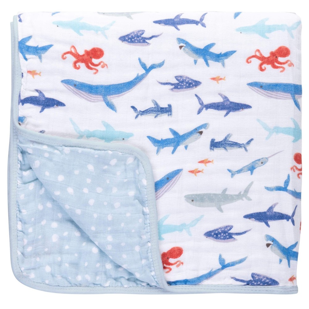 Shark Print Muslin Stroller Blanket Soft Lightweight Baby Wrap