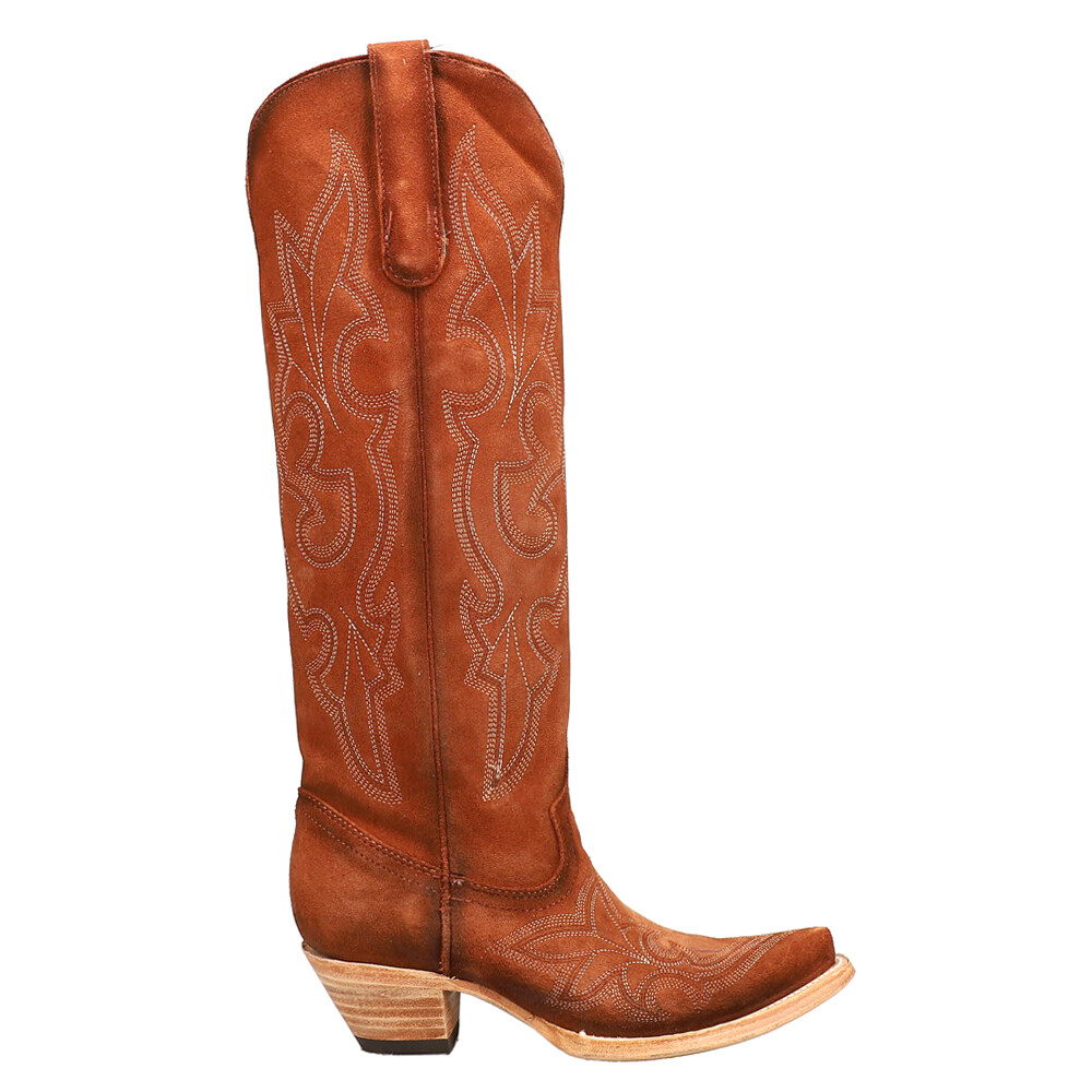 Corral Boots Suede TooledInlay Tall Snip Toe Cowboy  Womens Brown Casual Boots A