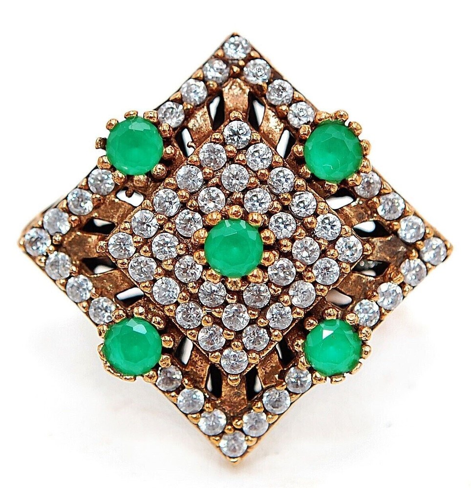 Vintage Ottoman Empire Inspired 3CT Emerald 925 Sterling Silver Ring Size 8 H1-8  