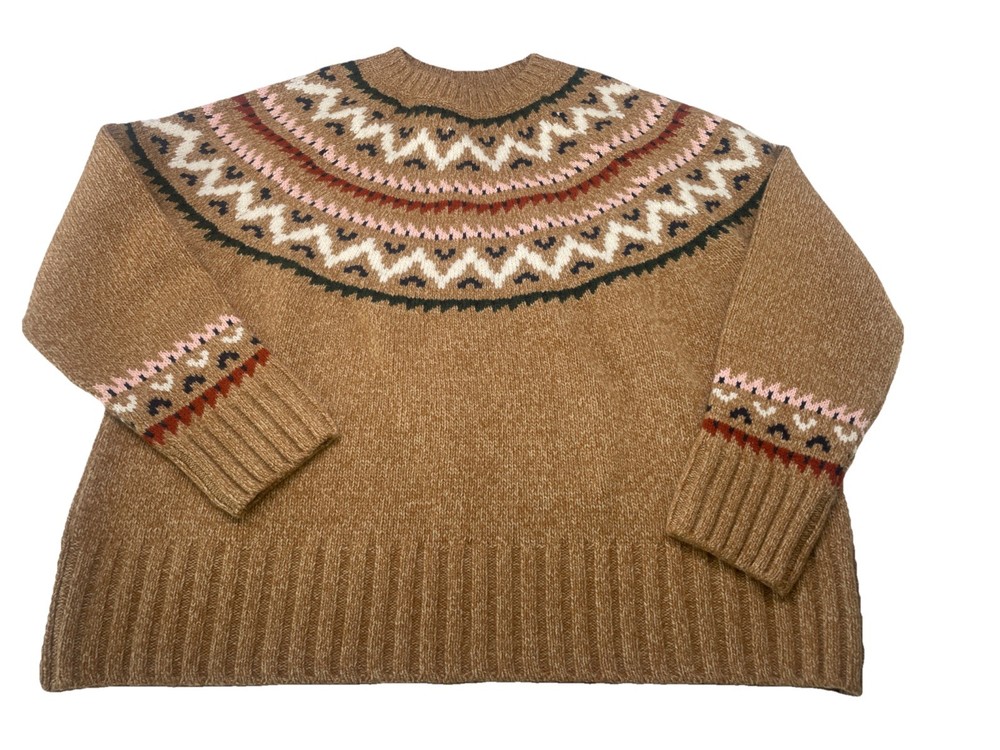 Barbour Langford Wool Fair Isle Knit Sweater Size 10 Neutral Winter Classic