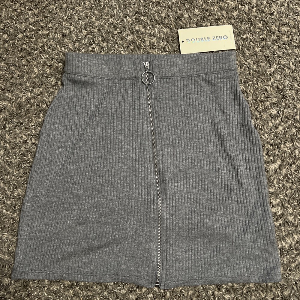 DOUBLE ZERO Grey Ribbed Knit Mini Skirt in Size M-image
