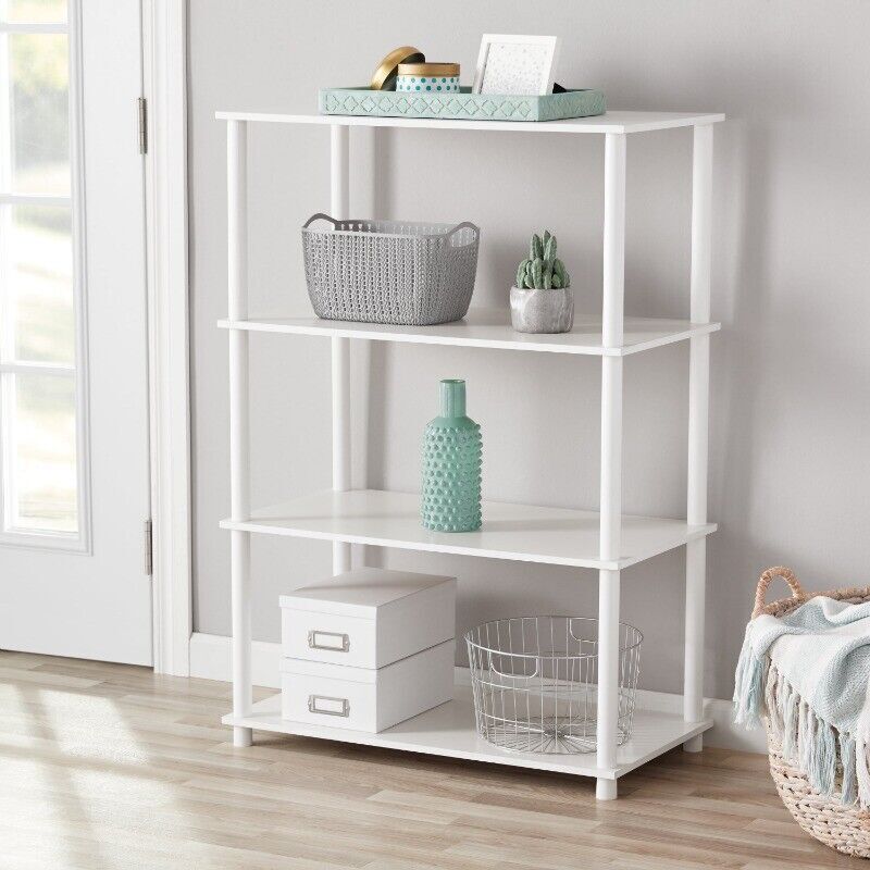 No Tools 4-Shelf Bookcase for Living Room Bedroom Office Storage White