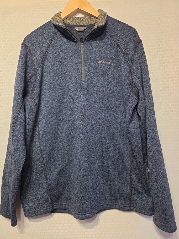 Eddie Bauer Mens XL 1/4 Zip Front Pullover Sweater Fleece Blue Heather NEW