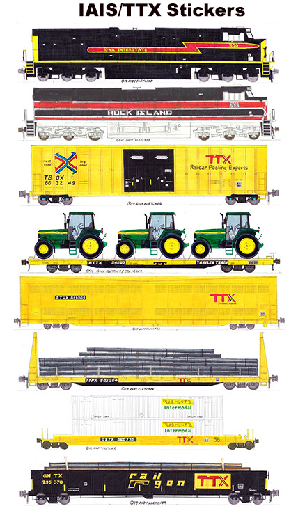 Iowa Interstate, TTX, Rail Box, Rail Gon 8 individual Stickers Andy Fletcher