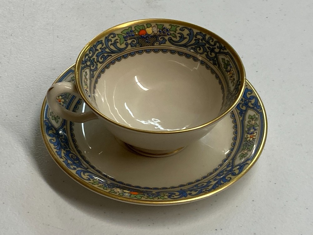 Lenox Autumn Footed Tea Cup w/ Saucer 24Kt Trim Ivory Bone China USA Gold Stamp