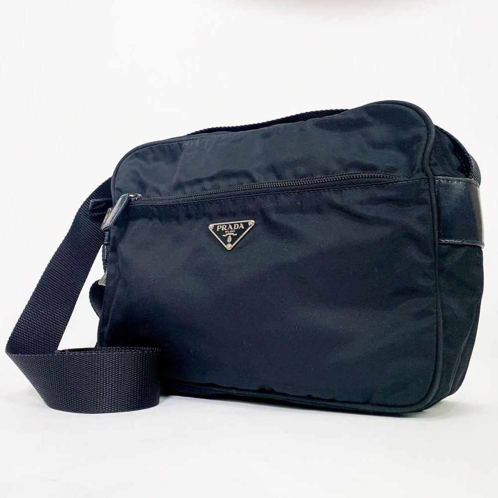 Prada Black Nylon Shoulder Bag with Triangle Logo Pre-Owned