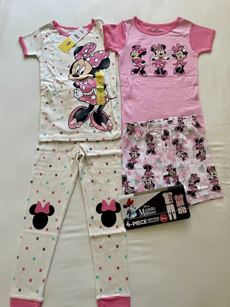 Girl's Disney Minnie Mouse Cotton Sleepwear 4 Piece Pajama Set Size 5