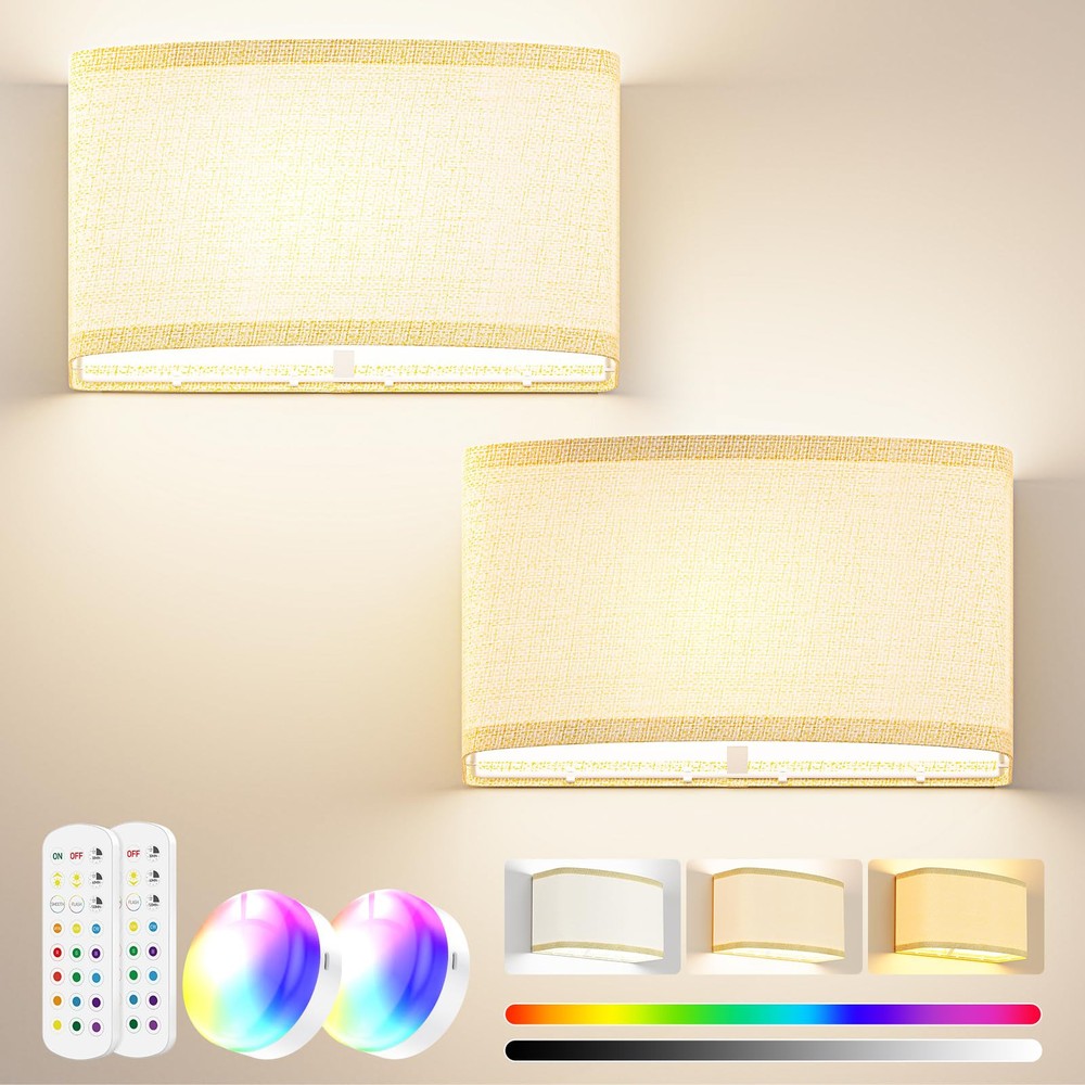 Battery Operated Wall Sconces Set of 2, 5000mAh Rechargeable Wall Sconces 15 ...