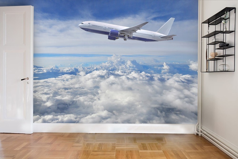 3D Sky Clouds Airplane Landscape Wall Murals Wallpaper Murals Wall Sticker