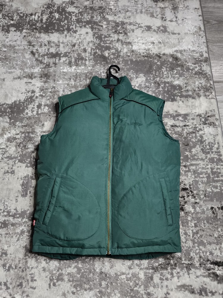 Men's Vintage Levi's Green Padded Puffer Gilet  Size M Down Vest Premium YKK