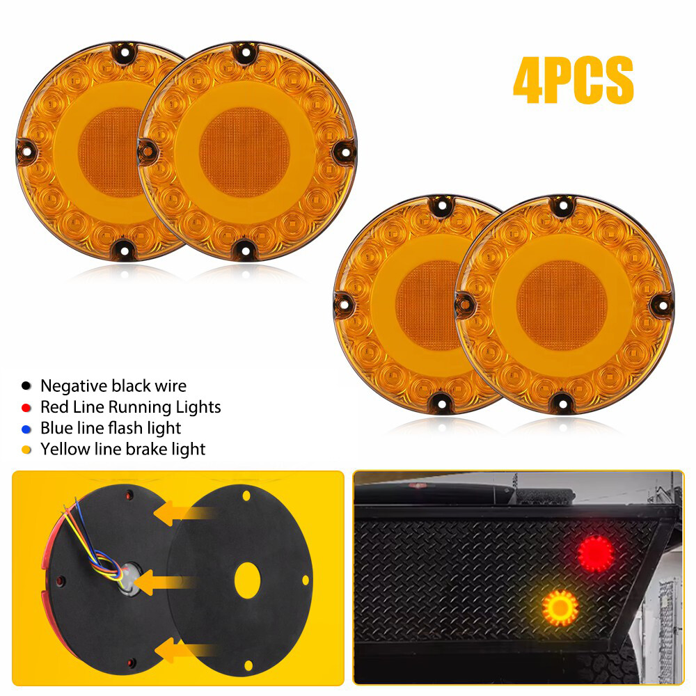 4X 7in Round Amber 36LED Truck Trailer Brake Stop Turn Signal Tail Light M