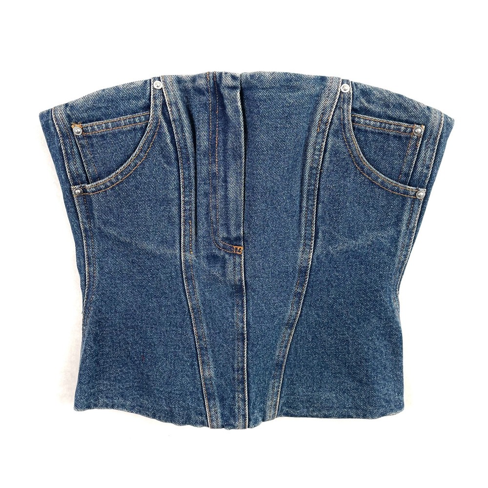Paris Georgia Jo Bodice Top Womens M Blue Denim Strapless Zip Back New RRP $490
