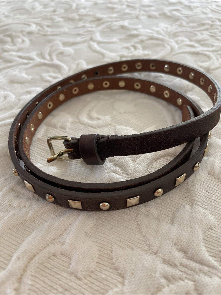 J Crew Belt Brown leather Women with Gold Studs and Buckle #25161