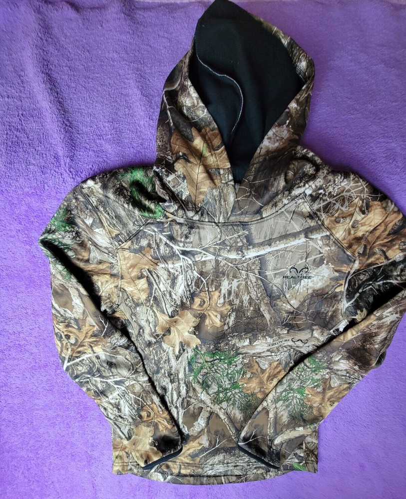 Realtree Camo Russell Athletics Outdoors Hoodie with face cover.