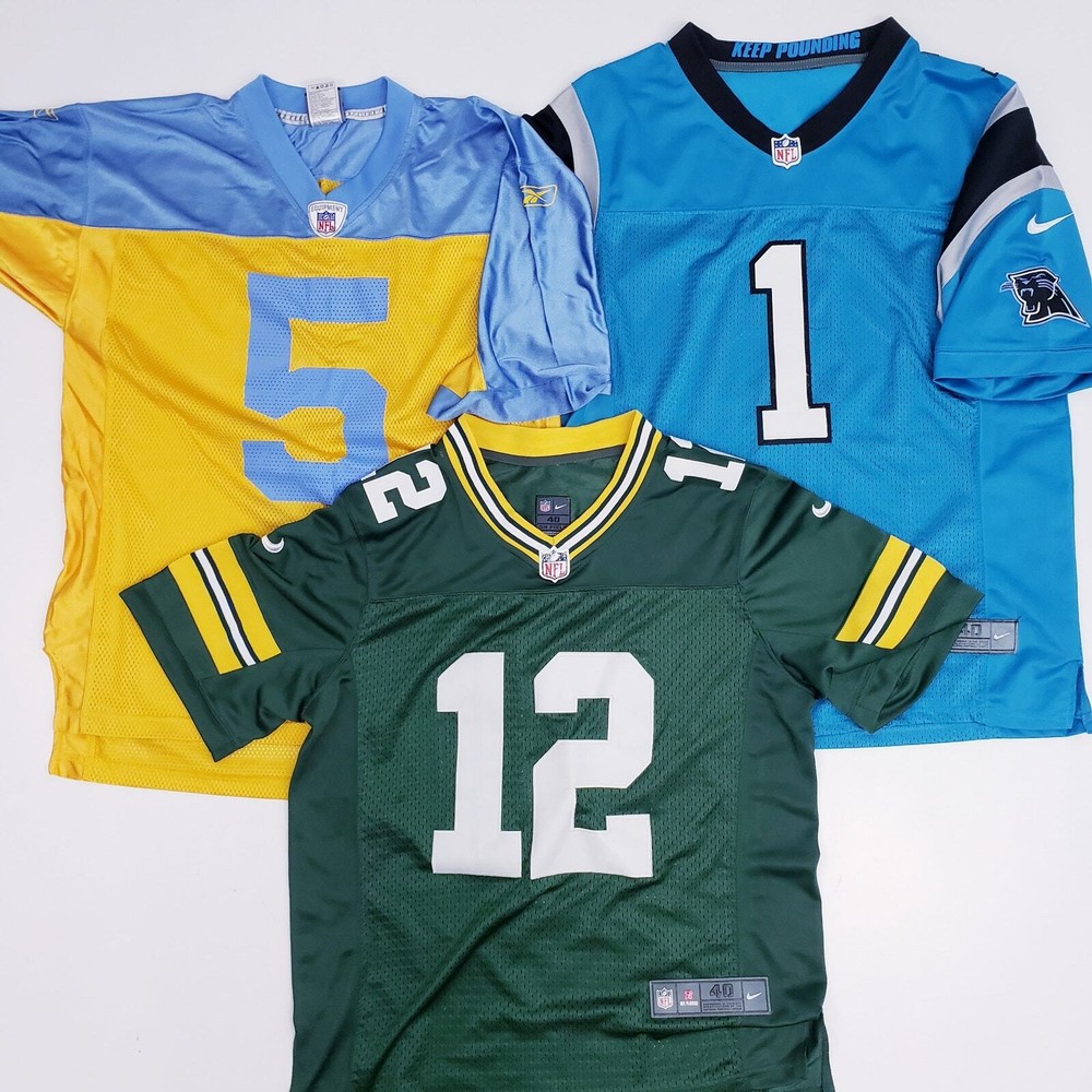 Lot of 3 NFL Football Jerseys Nike & Reebok - Rodgers, Newton, McNabb Size 40/M