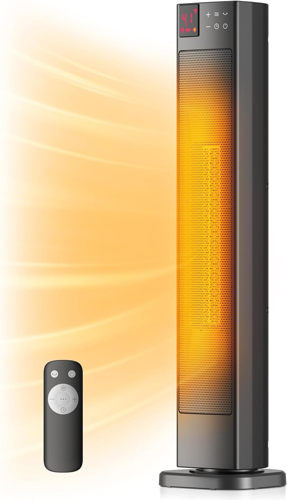 30” Ceramic Tower Space Heater with Adjustable Thermostat for Large Room, 75° Os