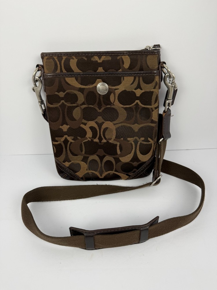 Coach Signature Brown Crossbody Bag F08Q-10148 Canvas Leather Trim Purse