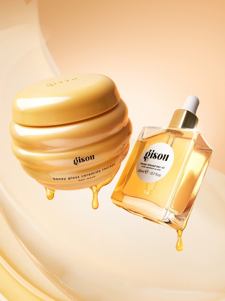 Gisou Honey Gloss Ceramide Hair Mask Yellow Beehive Jar + Hair Oil 1.7 oz Duo