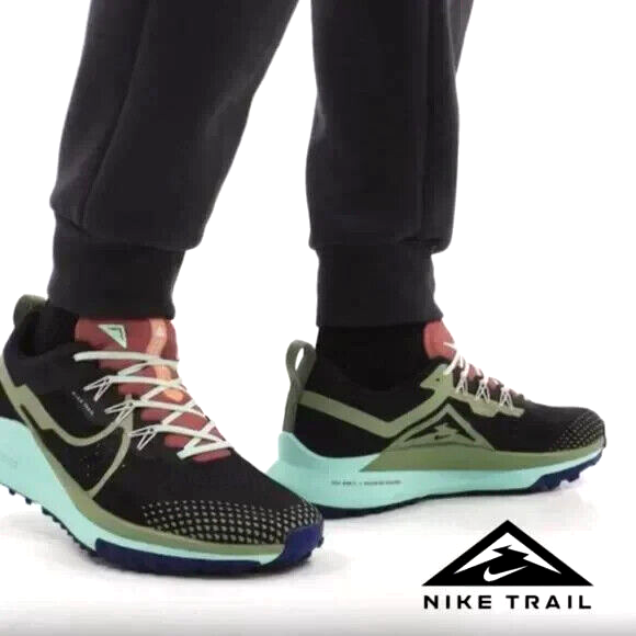 Nike React Pegasus Trail 4 Mens Trail Running Shoe Black Alligator Mint size 13