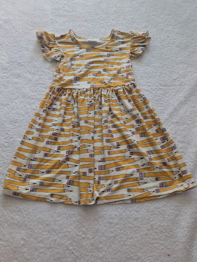 Yellow Pencil Print Boutique Dress for Girls Size Large - Fits 6/7 Years