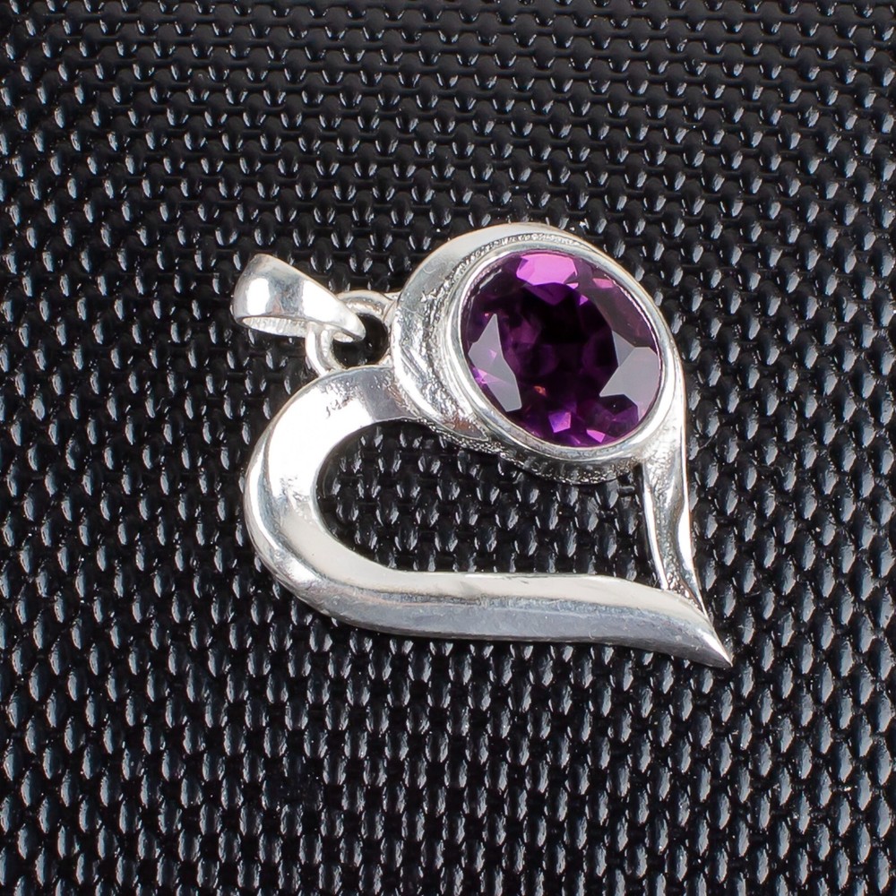 Birthday Gift For Her Natural African Amethyst Pendant Heart Shape 925 Silver