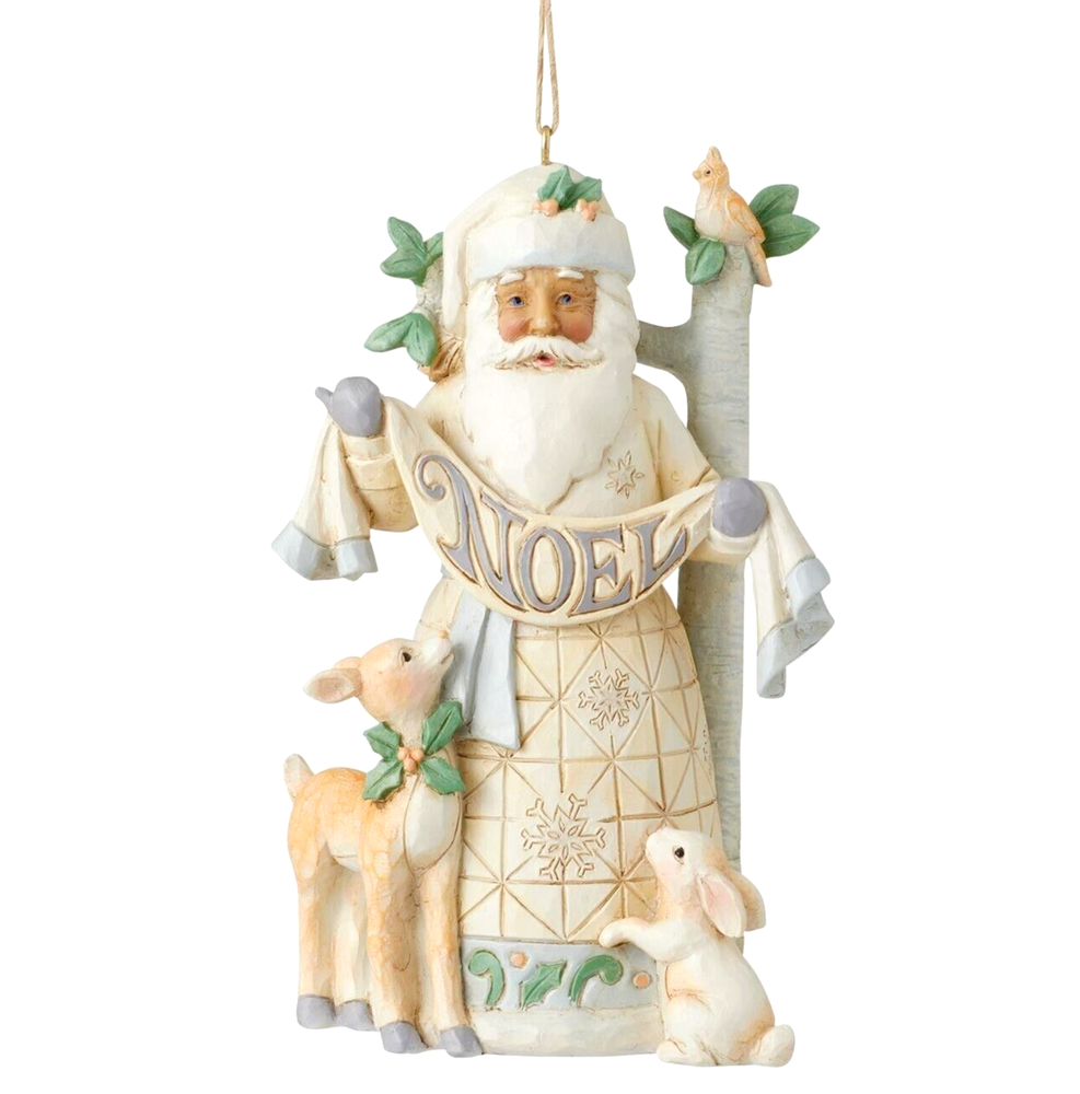 New Jim Shore White Woodland Santa Noel Ornament with Deer, Fawn, Rabbit & Cardinal