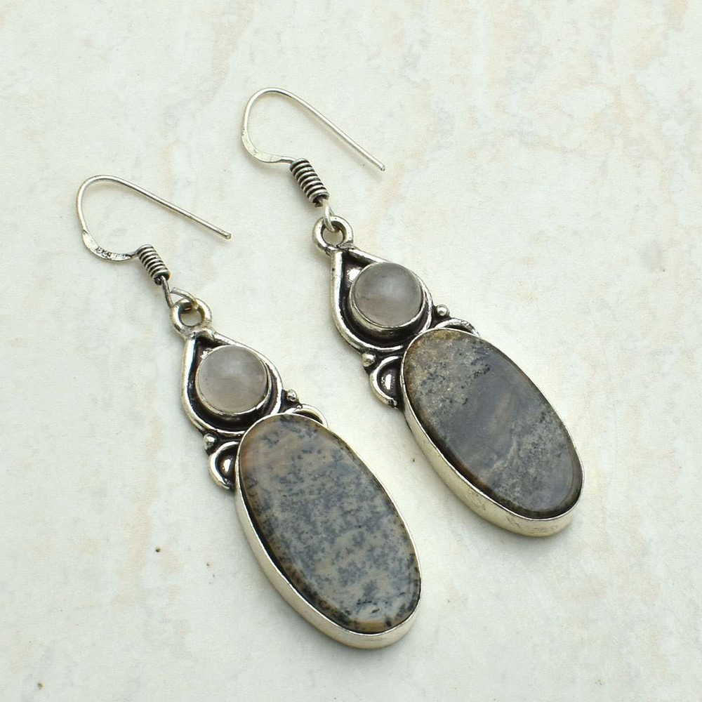 Honey Dendrite Opal Rose Quartz Drop Dangle Earrings Jewelry Gift 2.12