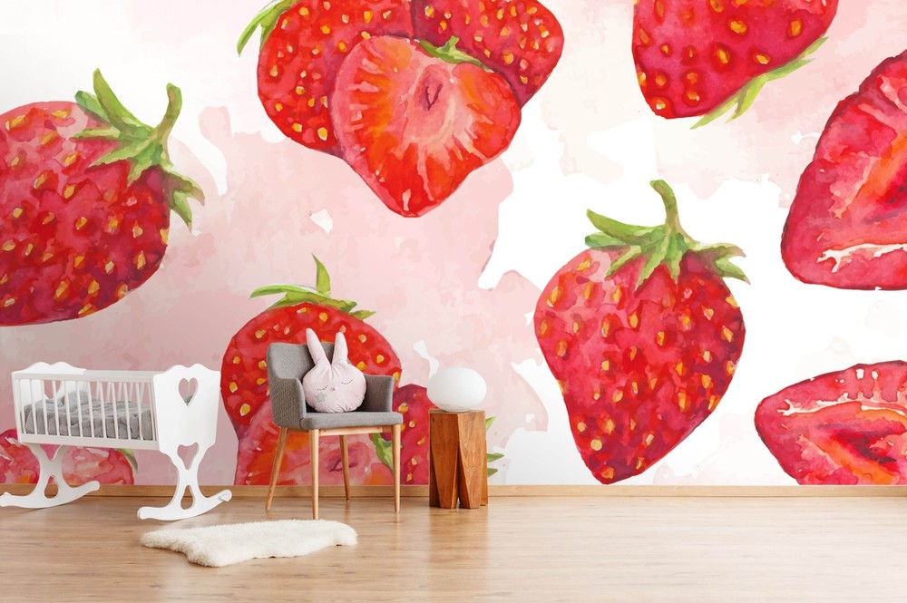 3D Strawberry Watercolor Pattern Wall Murals Wallpaper Murals Wall Sticker
