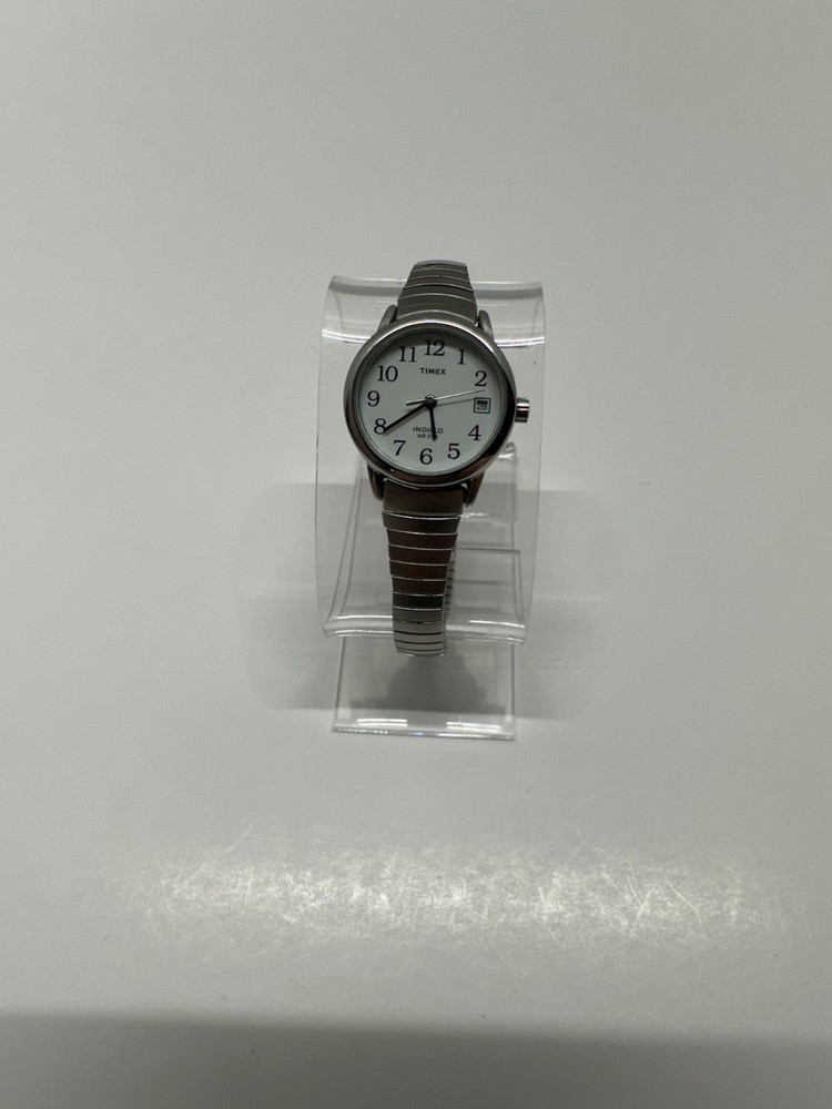 Timex Easy Reader Indiglo Womens Watch 23mm Date Silver Tone Stretch New Battery