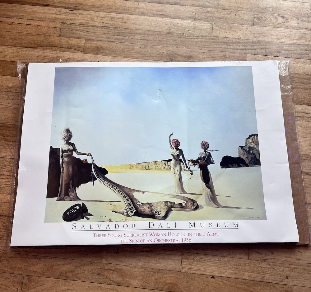 Salvador Dali Museum Poster Three Surrealist Young Women Holding In Arms 24x33.5