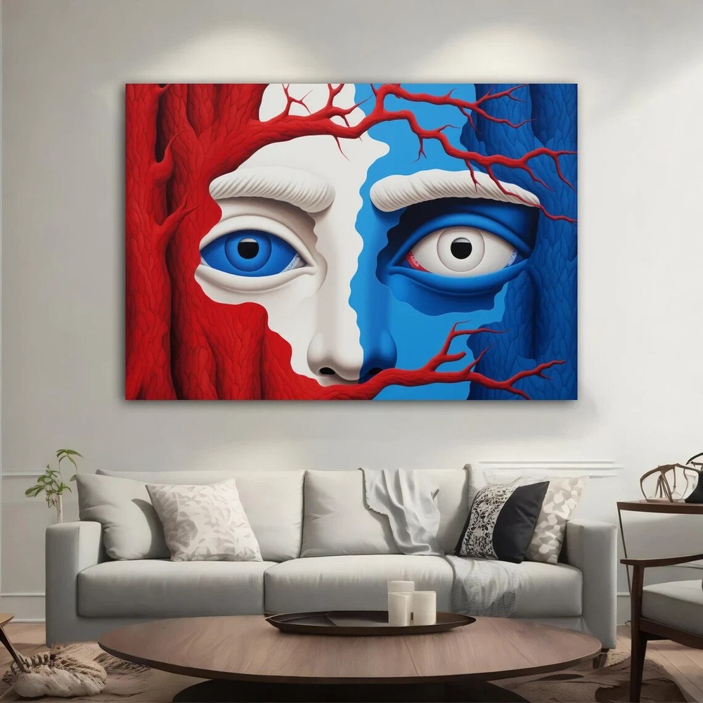 Abstract Surreal Face Red Blue White Unframed Canvas Print Australian Wall Art