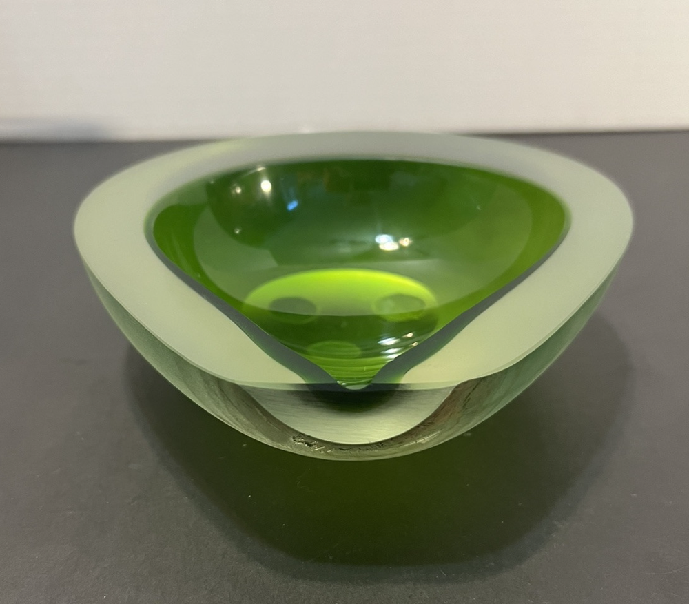 Green Fratelli Toso Satin Crackle Finish Geode Bowl/Ashtray Beautiful!