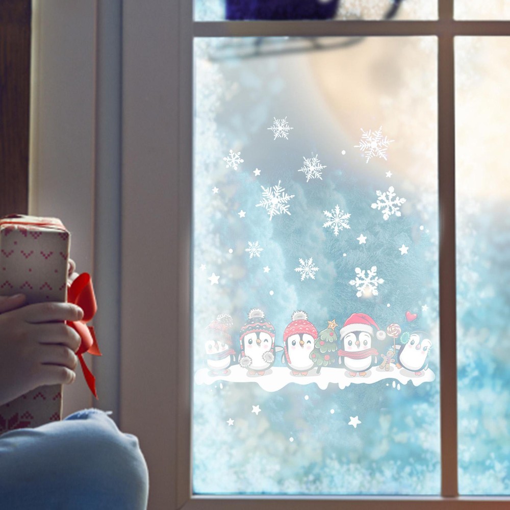 Christmas Snowflake Window Clings Stickers for Glass Penguin fashionable