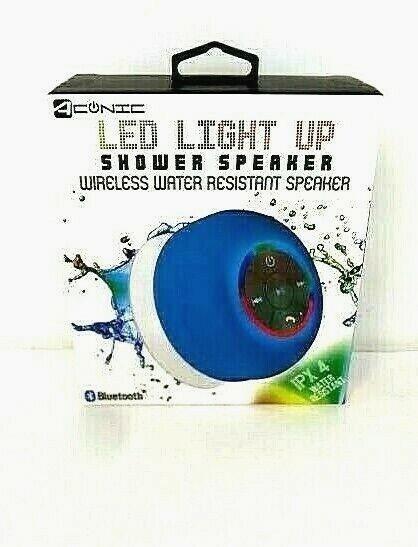 Aonic Shower Speaker Wireless Bluetooth Water Resistant Blue LED Light Up NEW
