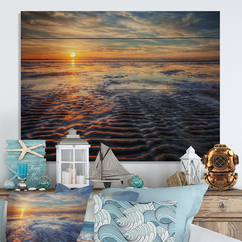 Designart 'Sunset On Beautiful Sky' Nautical & Coastal Wood