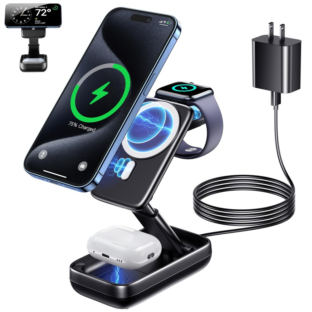 3-in-1 Foldable Mag-Safe Wireless Charging Station for iPhone Apple Watch AirPods 20W Fast Charging