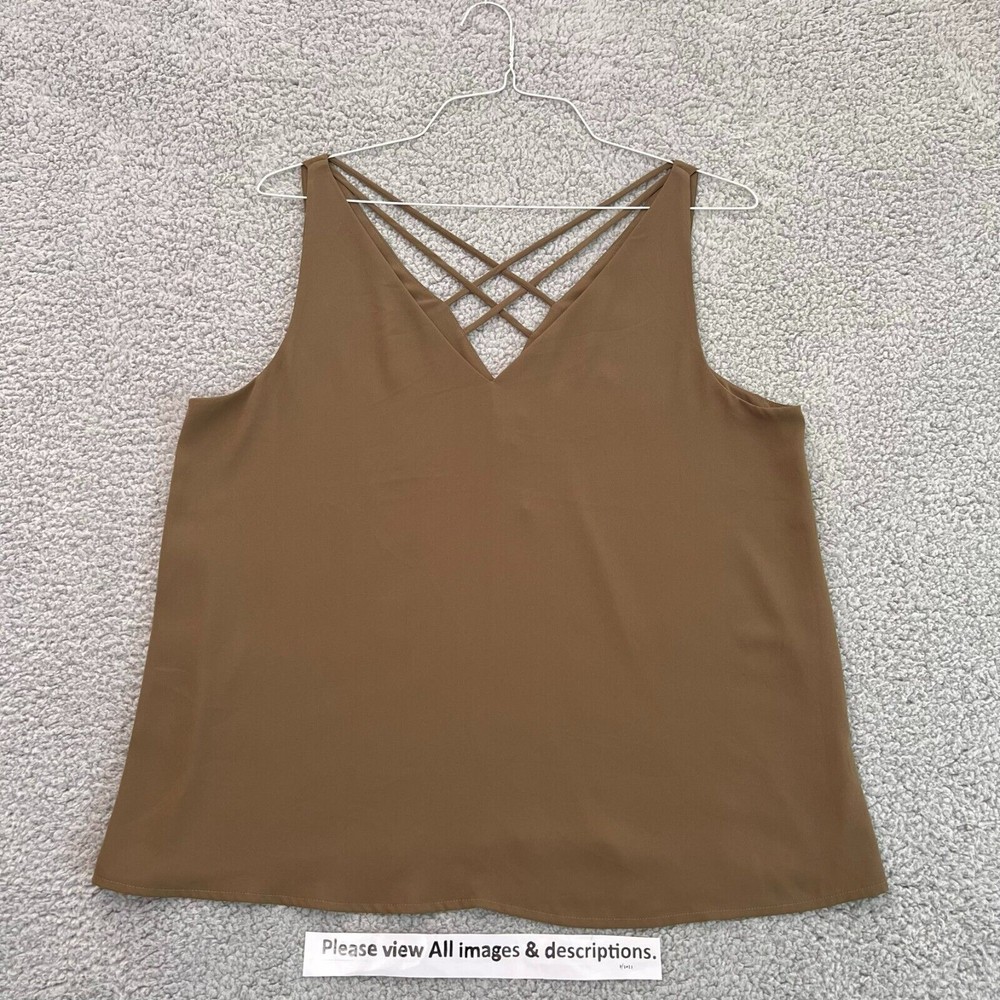 Express Women Tank Top Size L Large Olive Green Sleeveless Pull over Criss Cross