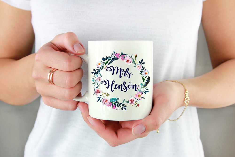 Floral Bride Mug Bride Mug With Flowers Custom Bride Mug Personalized Bride Mug