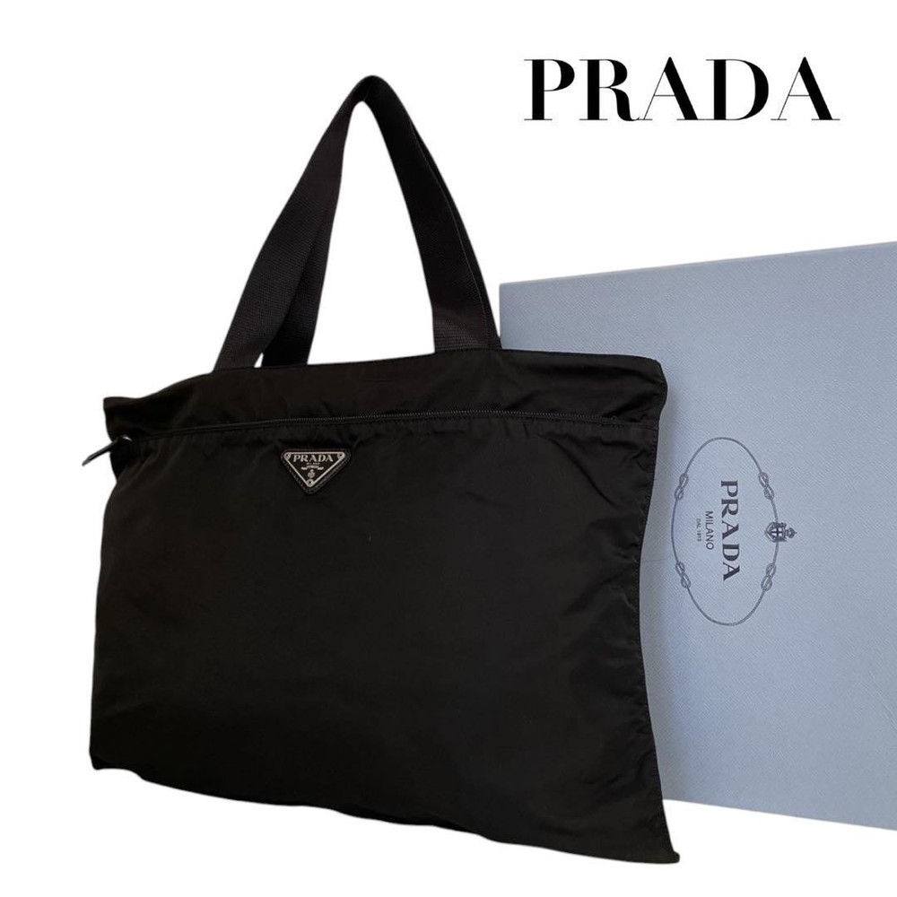 Prada White Nylon Tote Bag with Triangle Logo Authentic Excellent Condition