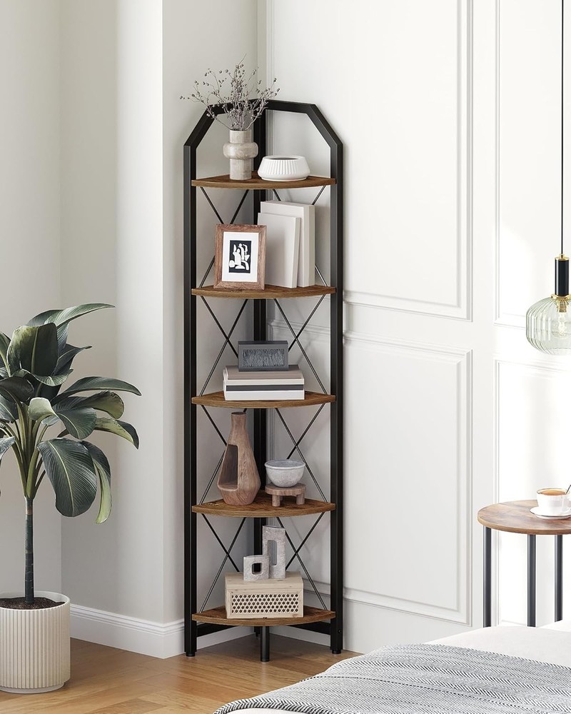 Corner Shelf, 5-Tier Industrial Corner Bookshelf, Corner Stora Stand,