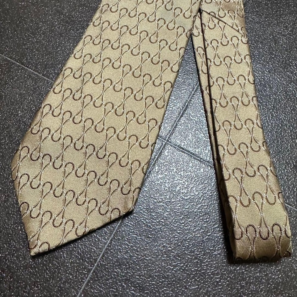 GUCCI Necktie Tie 100% Silk All over pattern Brown Made in Italy Men's Authentic