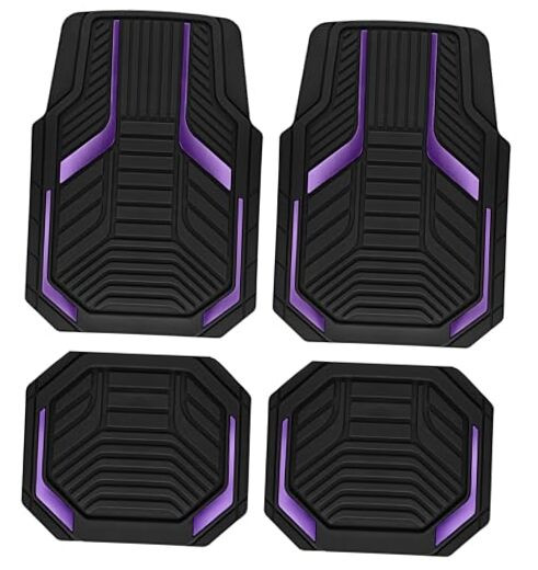 Heavy Duty Rubber Floor Mats Aluminum Film Car Mats Set, Front and Rear Purple