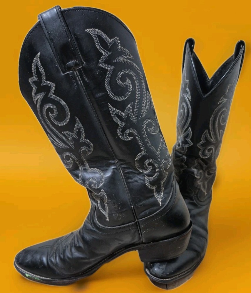 Justin 1409 Classic Black Leather Cowboy Boots - Western Round Toe - Size 9.5 D