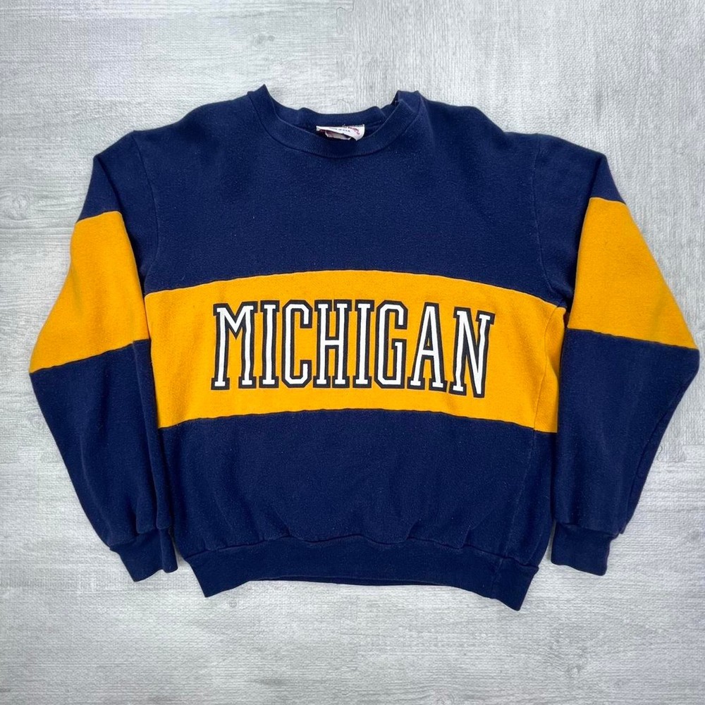 Vintage 80s Michigan Wolverines Sweatshirt Size: Large Blue Yellow NCAA College