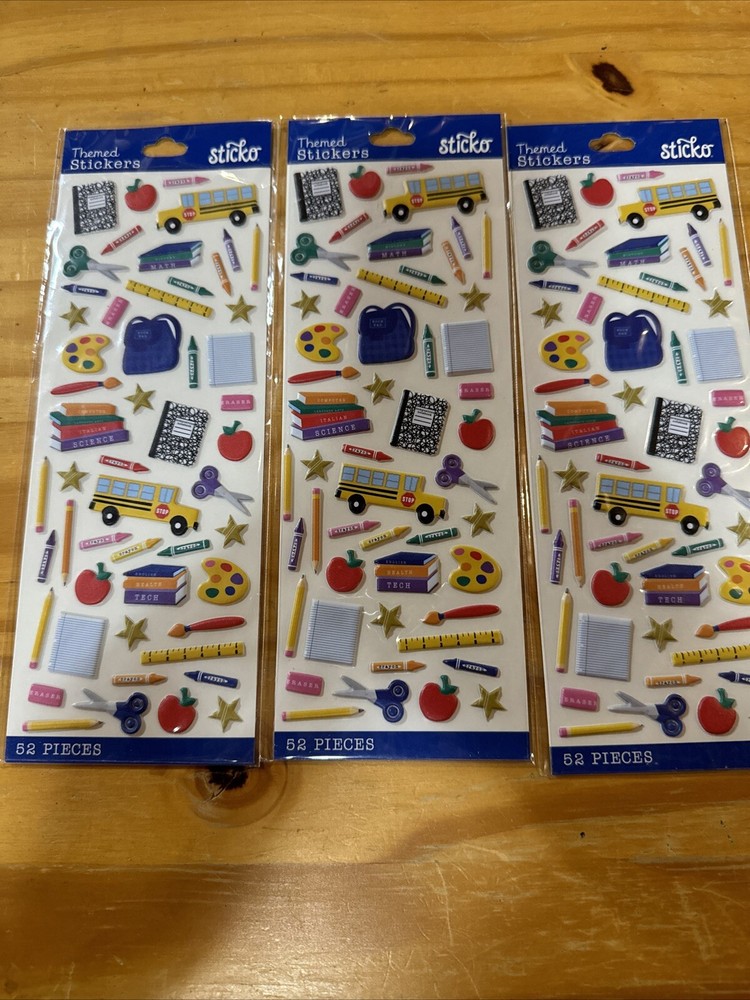 Sticko Back To School Icons Puffy Stickers Papercraft Planner Supply Lot Of 3-image