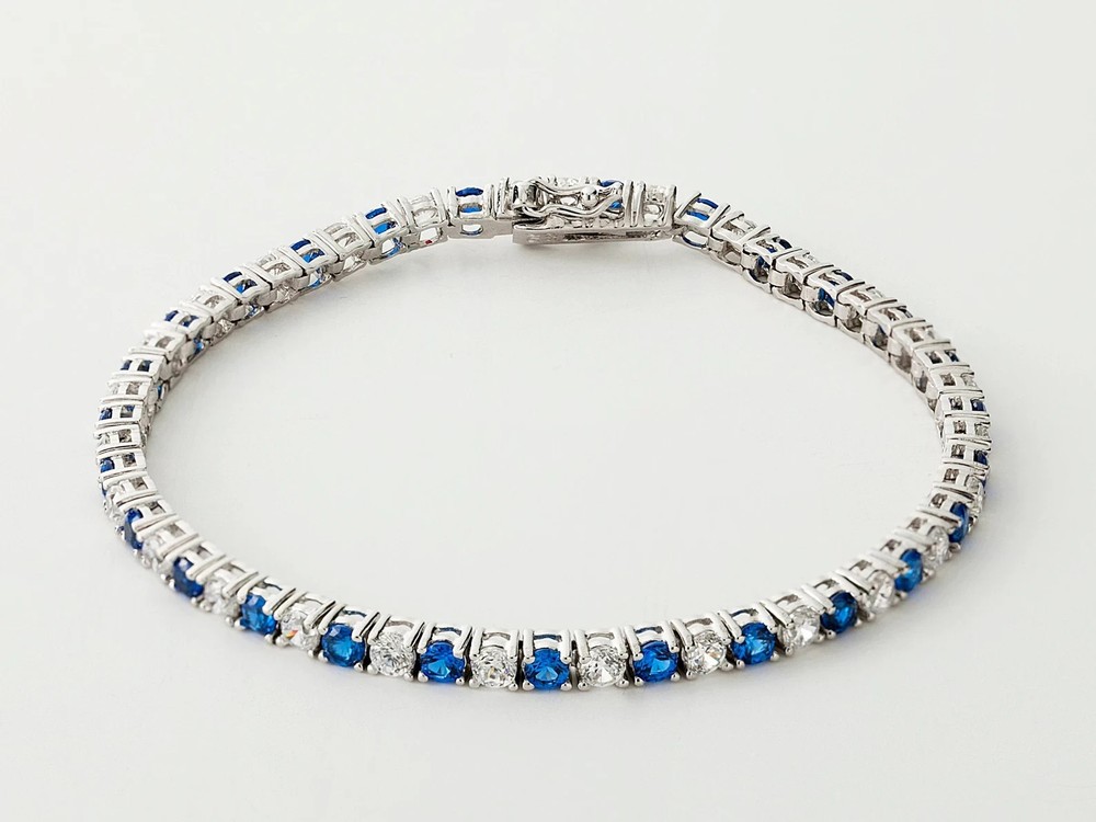 12.00 Ct Round Natural Sapphire Diamond Tennis Bracelet 14K White Gold 7 Inch