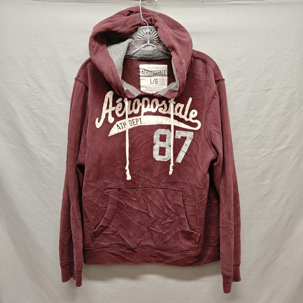 Aeropostale Hoodie Sweatshirt Mens Large Burgundy 87 Ath Dept Graphic Pullover