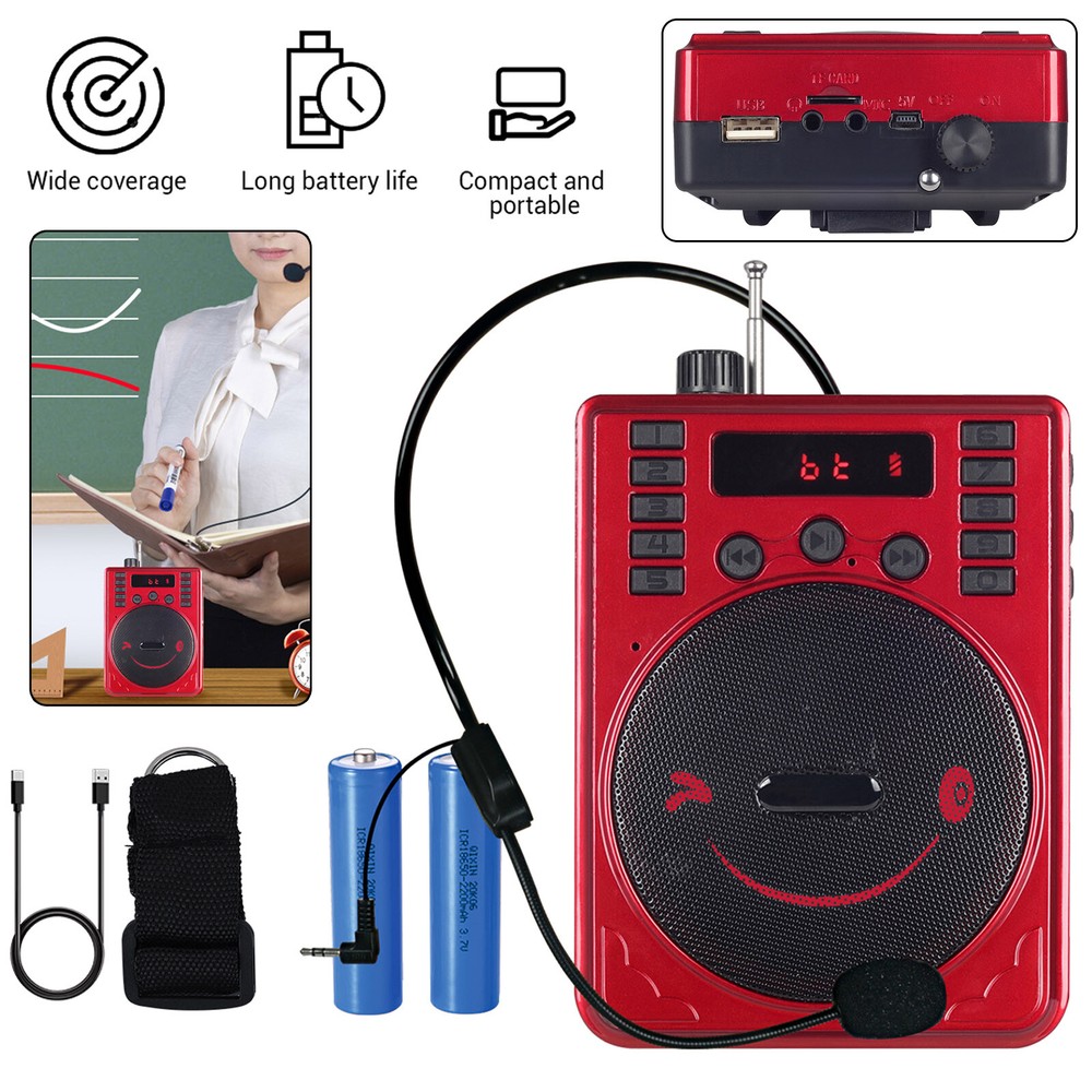 Wireless Amplifier Speaker Mini Portable Rechargeable w/Headset Wired Microphone