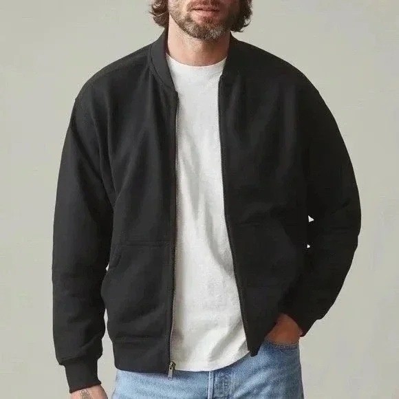American Giant Fleece Bomber Jacket Mens Medium Black Logo Full Zip Relaxed Fit
